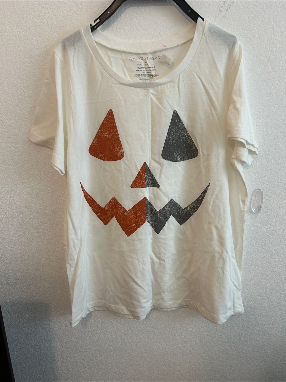 Grayson Threads women’s White Halloween Pumpkin Face Tee